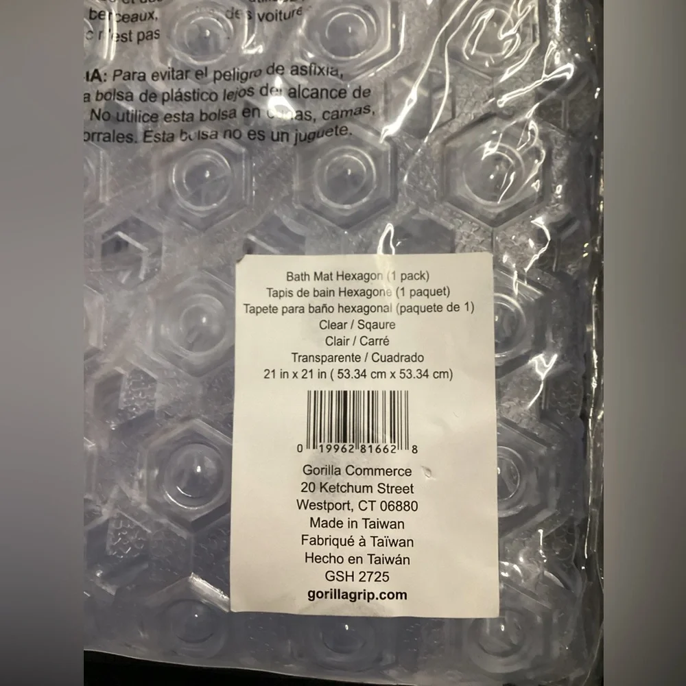 Gorilla Grip Clear Bath Mat Hexagon 21 inches x 21 inches